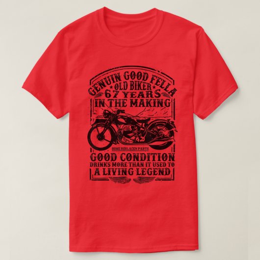 67歳おもしろいバイクもしくは自転車に乗る人レトロスタイルクラシックモーター Tシャツ (デザイン正面)