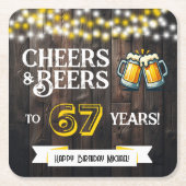 67歳のラスティックな誕生日をお祝い！乾杯＆ビール スクエアペーパーコースター (正面)