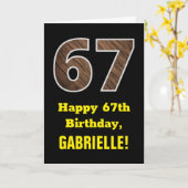 67歳の誕生日お祝い: 名前入り 擬似木目模様「67」 カード (黄色い花)