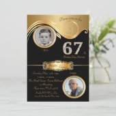 67歳の誕生日を記念する、エレガントなアートデコ、ブラックゴールド 招待状 (スタンド正面)
