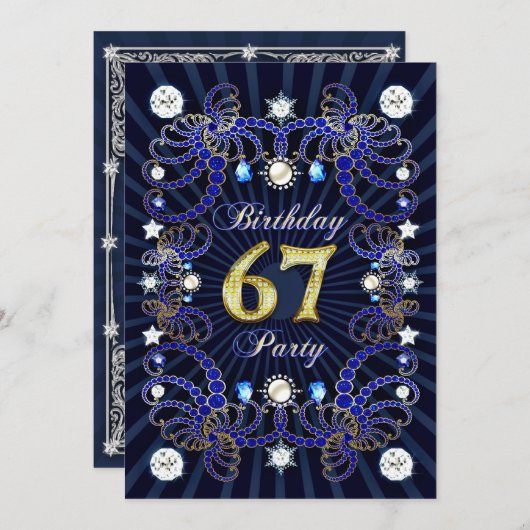 67歳の誕生日パーティー招待状と宝石の塊 招待状 (正面/裏面)