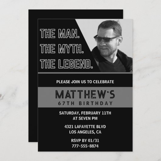 67歳の誕生日招待状ブラックザマンザレジェンド 招待状 (正面/裏面)