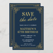 67歳の誕生日招待状メンズSave the date Navy 招待状 (正面/裏面)