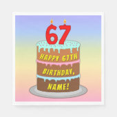 67歳の誕生日: おもしろいケーキとロウソク + 名前をカスタマイズ スタンダードランチョンナプキン (正面)