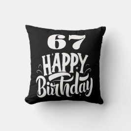 67歳の誕生日 ブラック ホワイト 名入れ クッション
