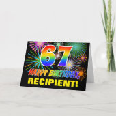 67歳の誕生日: 大胆で楽しい、打ち上げ花火、虹色 67 カード (正面)