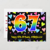 67歳の誕生日：楽しいハート柄、虹色67 ポストカード (正面/裏面)