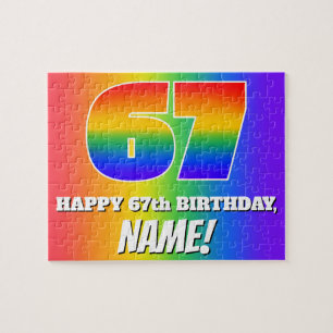 67歳の誕生日 — 色とりどりの虹のパターン「67」 ジグソーパズル