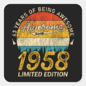 67歳1958年レトロ67素晴らし番目の誕生日 スクエアシール (正面)