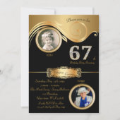 67歳、誕生日の女性、エレガントなアートデコ、黒 招待状 (正面)