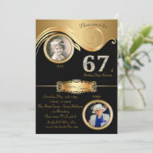 67歳、誕生日の女性、エレガントなアートデコ、黒 招待状 (スタンド正面)