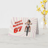 67番目の誕生日カードとバイクの女の子 カード (黄色い花)