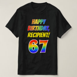 67番目の誕生日— はっきりした、おもしろい、レインボー67、名前をカスタムする Tシャツ