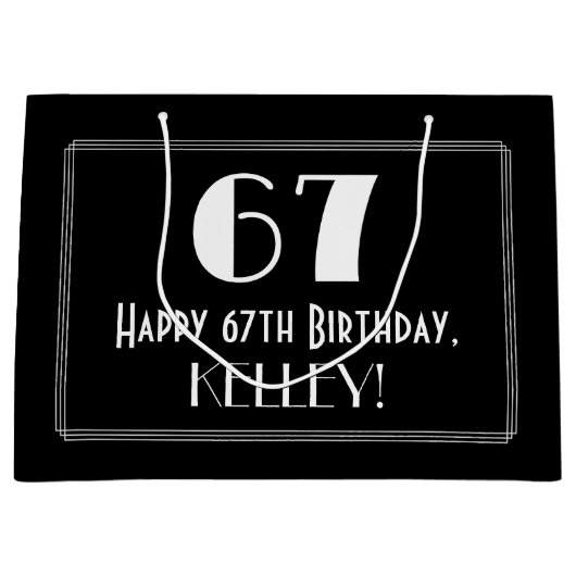 67番目の誕生日:インスパイアアールデコスタイル「67」、名前 ラージペーパーバッグ (正面)