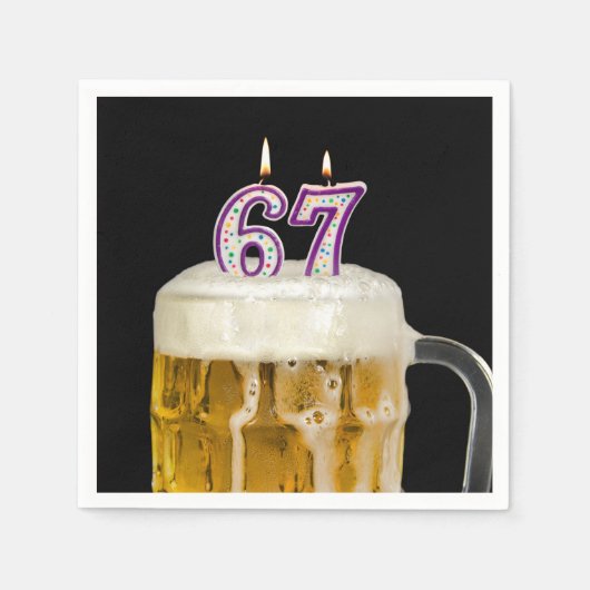 67誕生日ビールオンブラック スタンダードカクテルナプキン (正面)
