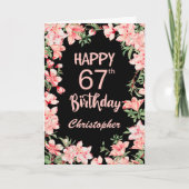 67誕生日ピンクピーチウォーターフローラブラック カード (正面)