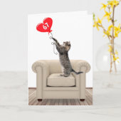 67誕生日猫用ハートバルーンカード カード (黄色い花)