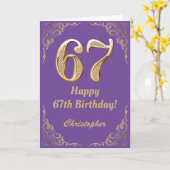 67誕生日紫と金ゴールドグリッター枠 カード (黄色い花)