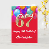 67誕生日赤と金ゴールド吹きカラフル出 カード (黄色い花)