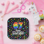 67誕生日:おもしろいスター柄と虹"67" ペーパープレート (パーティー)