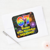 67誕生日:おもしろい花火ルック、虹# 67 スクエアシール (封筒)