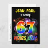 67誕生日-おもしろい花火、レインボールック"67" ポストカード (正面/裏面)