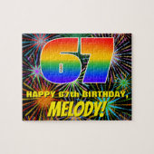67誕生日:おもしろい、お祝カラフルい花火 ジグソーパズル (横)