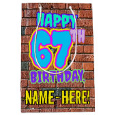 67誕生日:おもしろい、アーバングラフィティインスパイアルック ミディアムペーパーバッグ (正面)