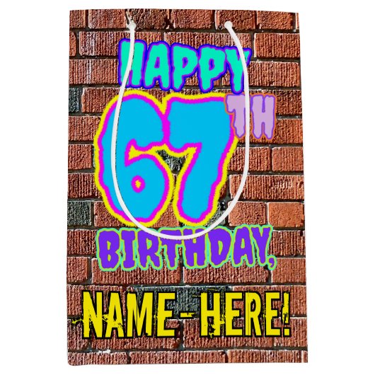 67誕生日:おもしろい、アーバングラフィティインスパイアルック ミディアムペーパーバッグ (正面)