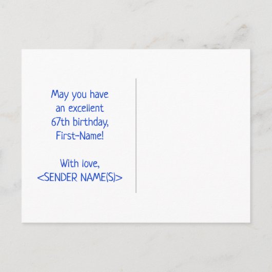 67誕生日:はっきりした,おもしろい,シンプル虹, 67 ポストカード (裏面)