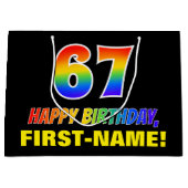 67誕生日:はっきりした,おもしろい,シンプル虹， 67 ラージペーパーバッグ (正面)
