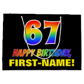 67誕生日:はっきりした,おもしろい,シンプル虹， 67 ラージペーパーバッグ (裏面)