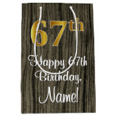 67誕生日:エレガントフェイク金ゴールドルック#,フェイク Wood ミディアムペーパーバッグ (正面)