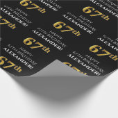 67誕生日:エレガント、ブラック、フェイク金ゴールド ラッピングペーパー (角)