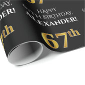 67誕生日:エレガント、ブラック、フェイク金ゴールド ラッピングペーパー (ロールコーナー)
