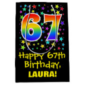 67誕生日:カラフルスターズパターン&レインボー67 ミディアムペーパーバッグ (正面)