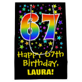 67誕生日:カラフルスターズパターン&レインボー67 ミディアムペーパーバッグ (裏面)