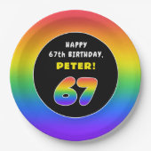 67誕生日:カラフルレインボー# 67,名前をカスタムする ペーパープレート (正面)