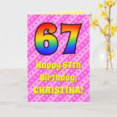 67誕生日:ピンクストライプのハート、レインボー# 67 カード (黄色い花)