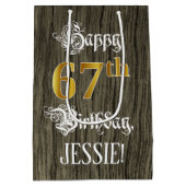 67誕生日:フェイク金ゴールドルック&ウッドフェイクパターン ミディアムペーパーバッグ (裏面)