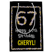 67誕生日:フローラ花数名前をカスタムする ミディアムペーパーバッグ (正面)