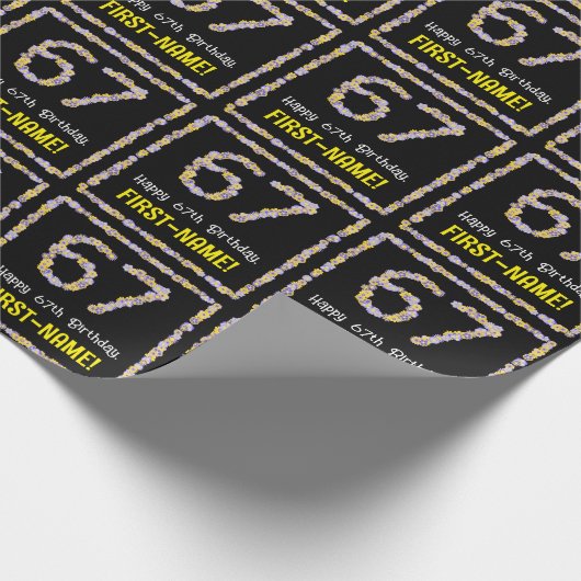 67誕生日:フローラ花数名前をカスタムする ラッピングペーパー (角)