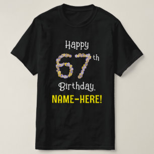 67誕生日:フローラ花数"67" +名前 Tシャツ