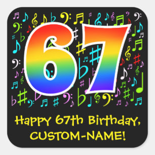 67誕生日:ミュージカラフルックシンボル，レインボー67 スクエアシール