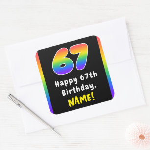 67誕生日:レインボースペクトル# 67、名前をカスタムする スクエアシール