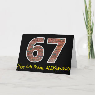 67誕生日 – レンガ壁パターン「67」(名前付き) カード