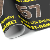 67誕生日:名前フェイク&木目パターン「67」 ラッピングペーパー (ロールコーナー)