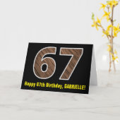 67誕生日：名前+フェイク木目パターン「67」 カード (黄色い花)