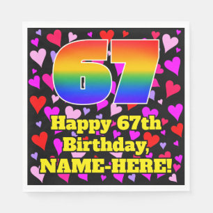 67誕生日:愛するハートパターン、虹# 67 スタンダードランチョンナプキン