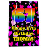 67誕生日:愛するハートパターン、虹# 67 ミディアムペーパーバッグ (正面)